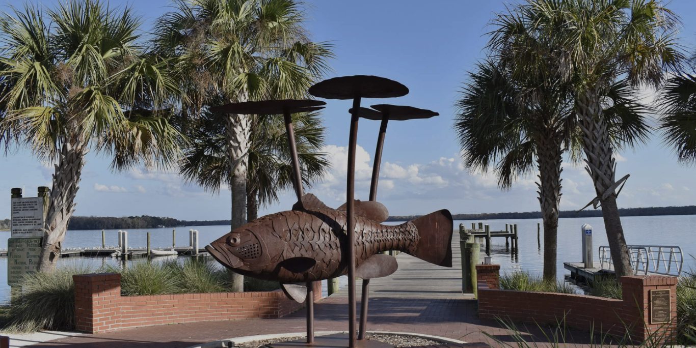 Fish sculpture in Riverside Park in Palatka Florida.